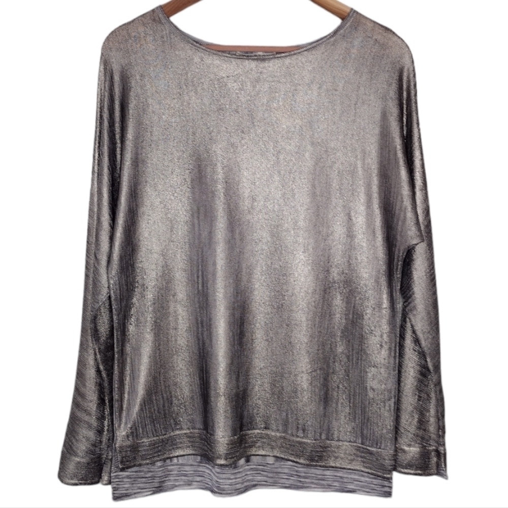 Halston Heritage Women's Metallic Gold Scoop Neck Long Sleeve Blouse Size S - Picture 1 of 12